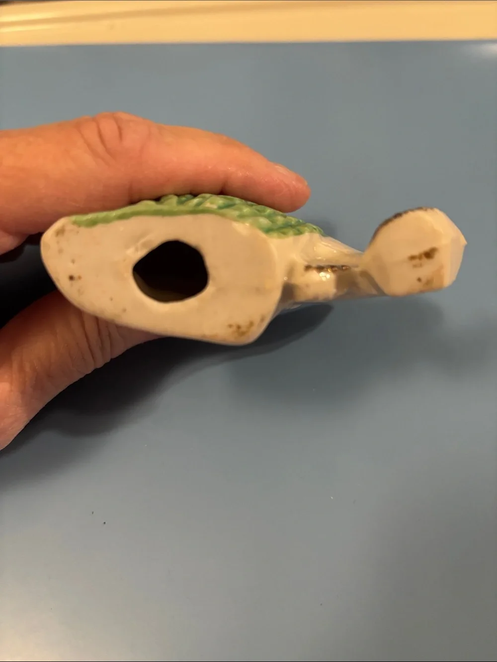 VINTAGE,Ceramic Puffer Fish Figurine - White with Green Accent